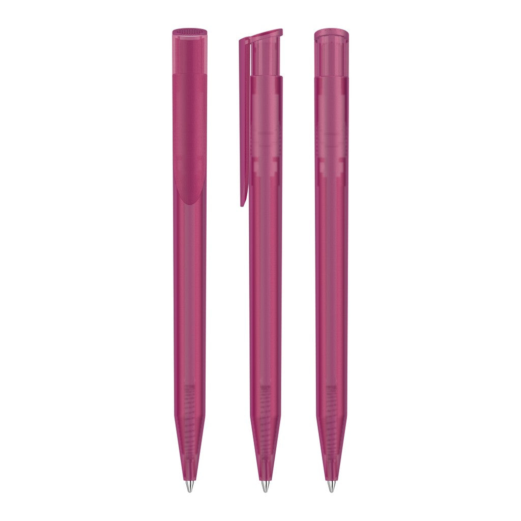 Druckkugelschreiber transparent frozen mit Clip – Magenta