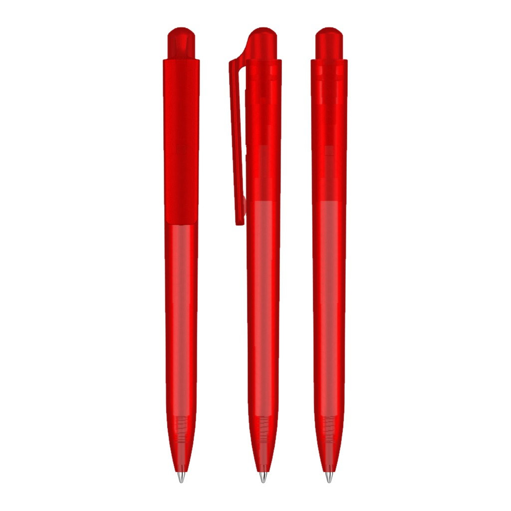 Druckkugelschreiber transparent frozen mit Clipdrücker – Rot
