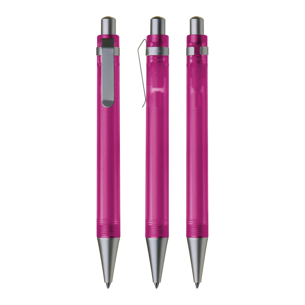 Druckkugelschreiber transparent frozen mit Metallspitze – Magenta