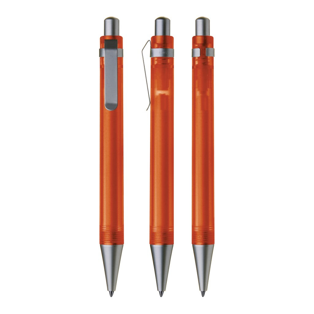 Druckkugelschreiber transparent frozen mit Metallspitze – Orange