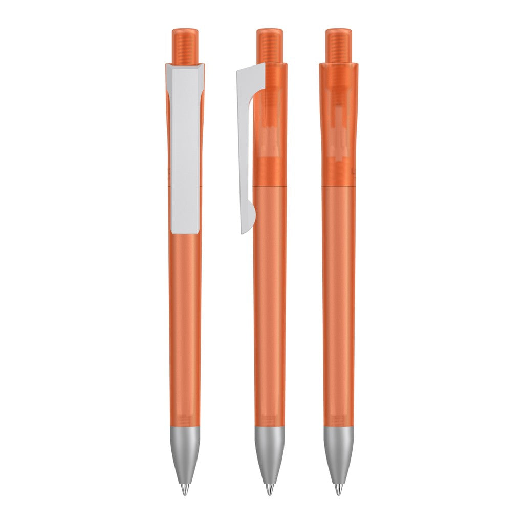 Druckkugelschreiber transparent frozen, weißer Clip – Orange