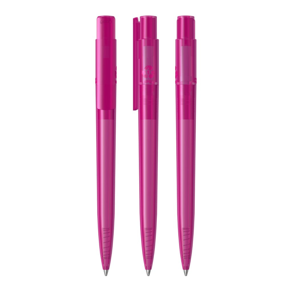 Druckkugelschreiber transparent glänzend mit Griffrillen – Magenta