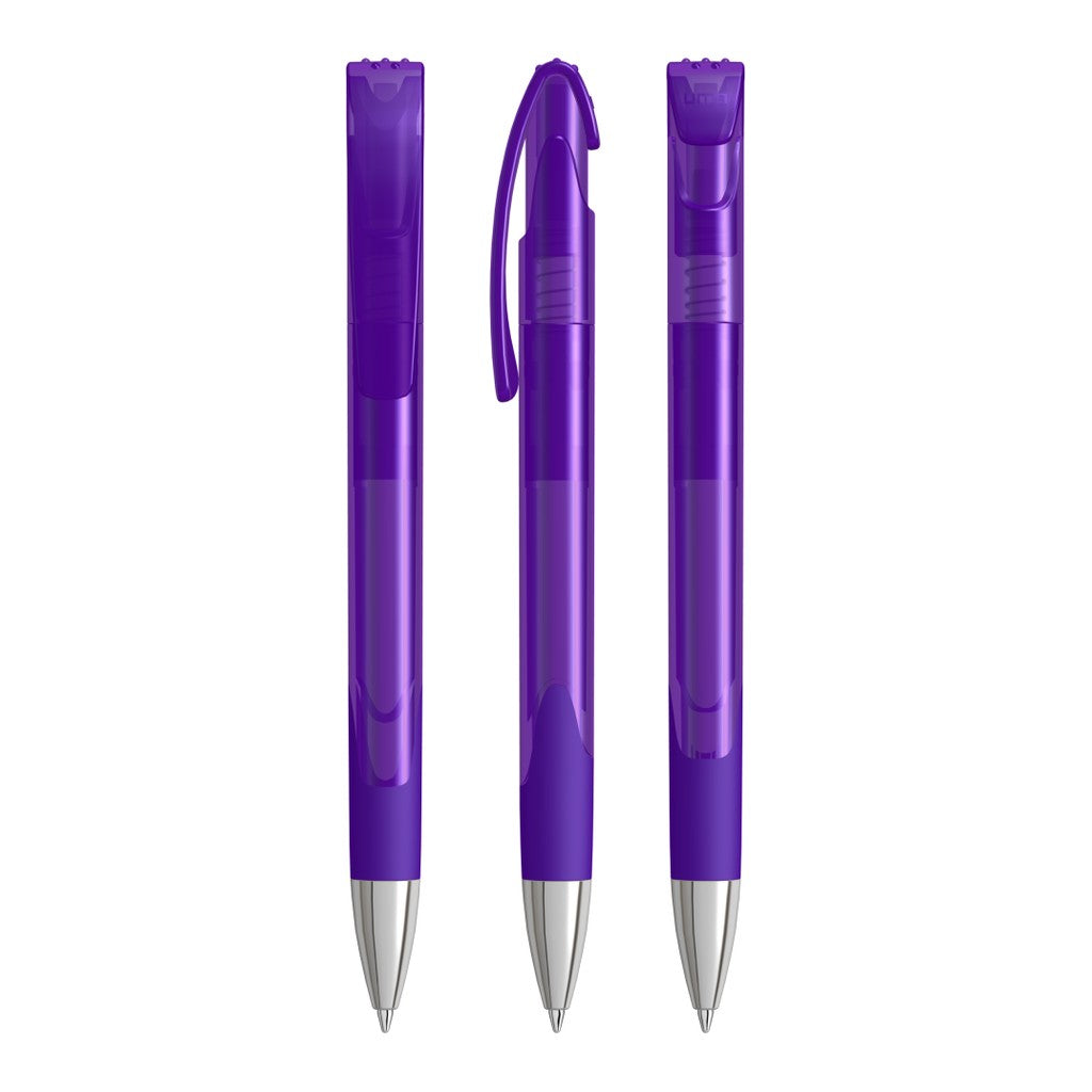Druckkugelschreiber transparent glänzend mit Gummigriff – Violett