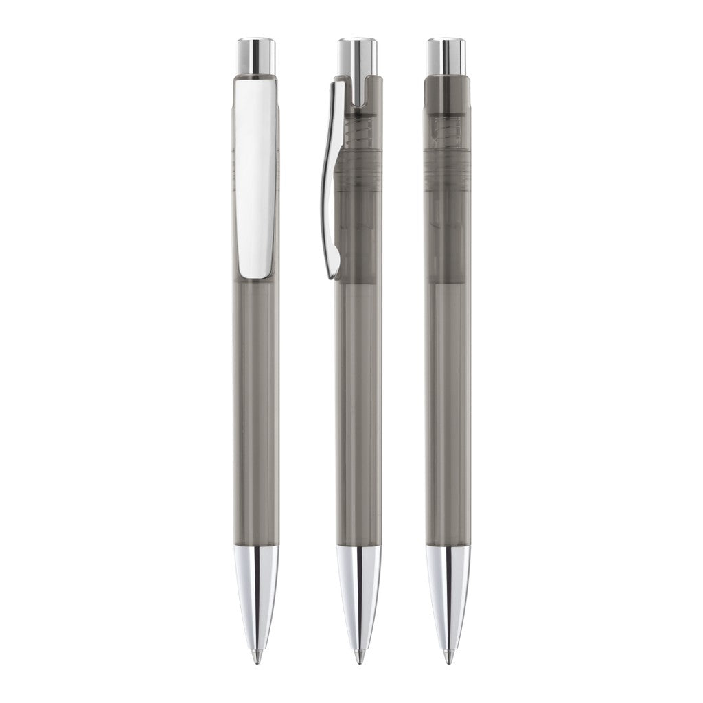 Druckkugelschreiber transparent mit Metallclip