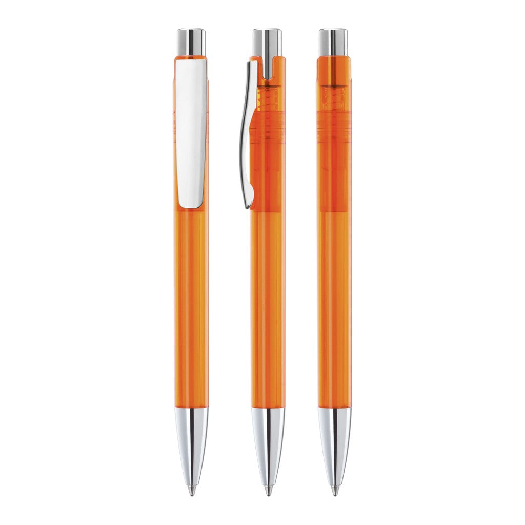 Druckkugelschreiber transparent mit Metallclip – Orange