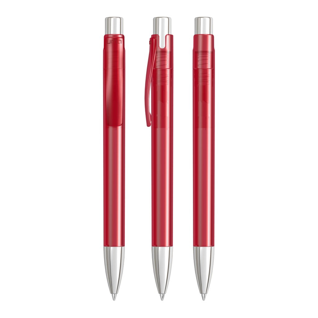 Druckkugelschreiber transparent mit schwerer Spitze – Rot