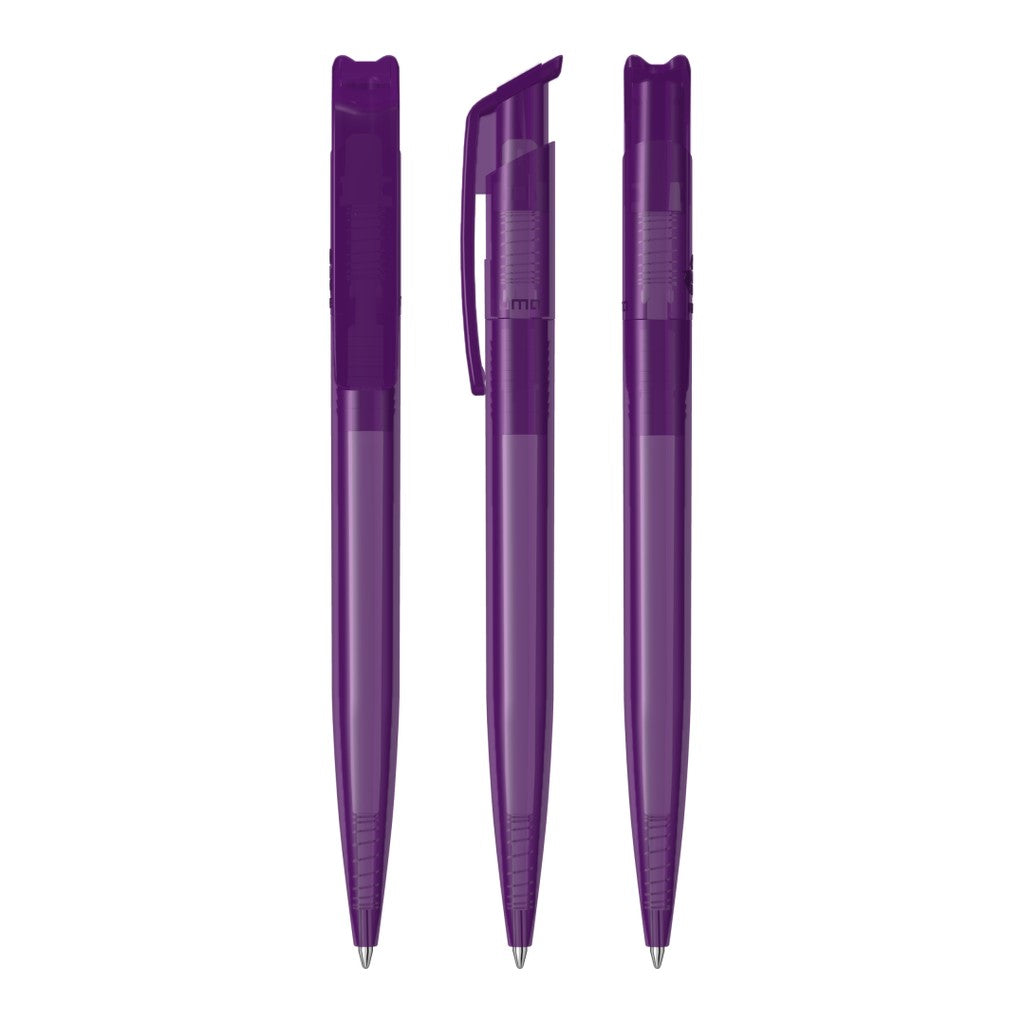 Durchgefärbter transparenter Druckkugelschreiber mit Clip – Violett