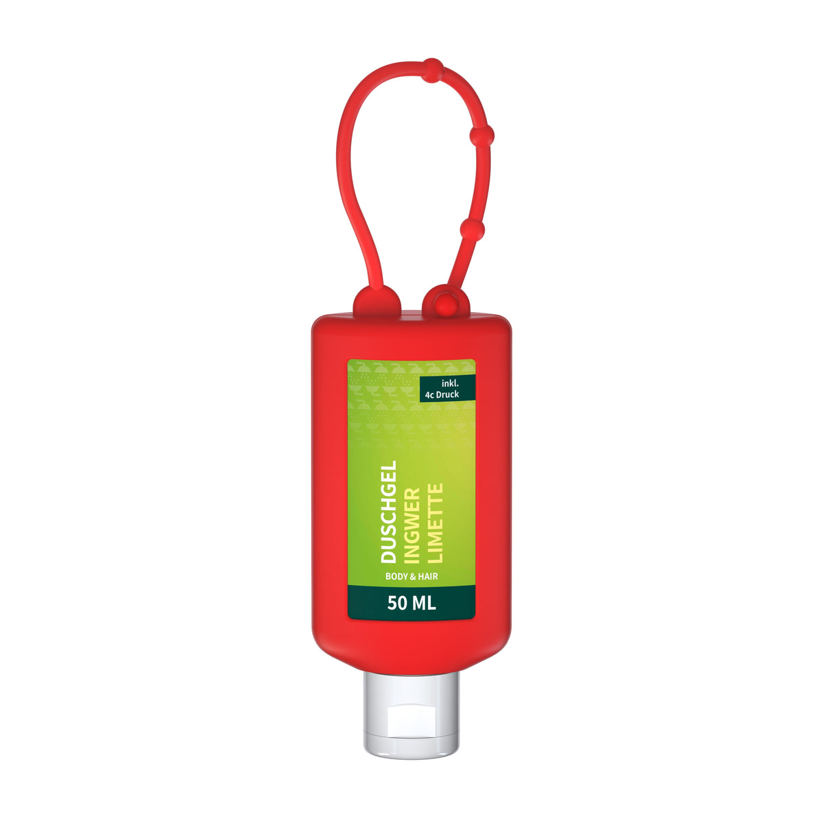 Duschgel Ingwer Limette 50 ml Flasche mit Silikonschlaufe – Rot