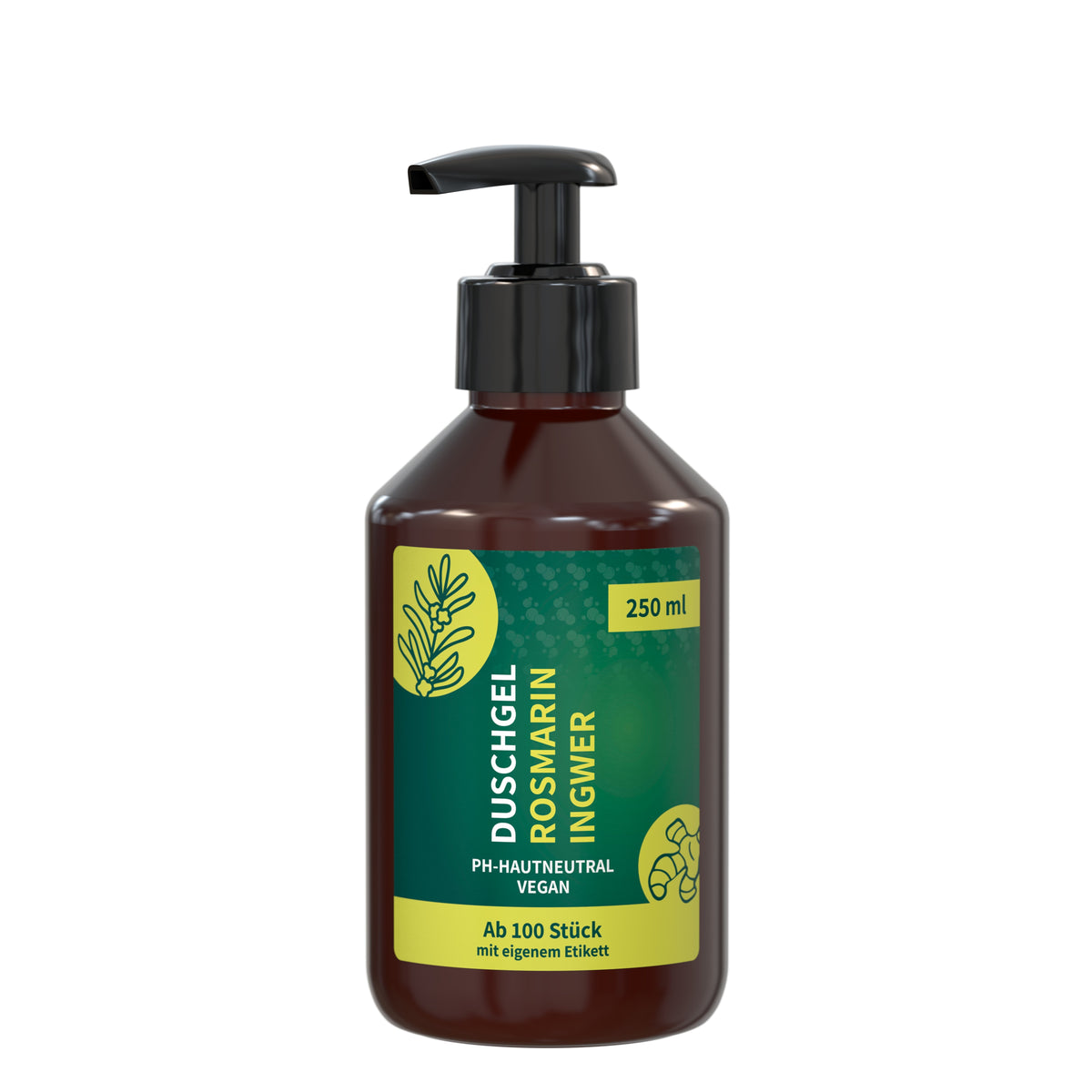 Duschgel Rosmarin Ingwer 250 ml Pumpspender mit Etikett
