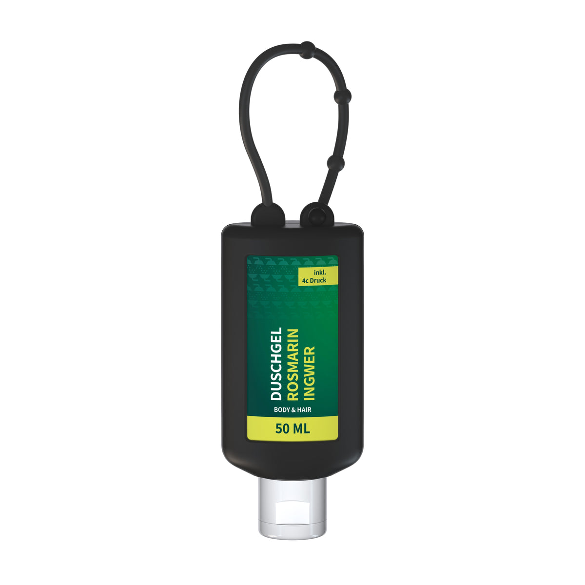 Duschgel Rosmarin Ingwer 50 ml Flasche zum Anhängen – Schwarz