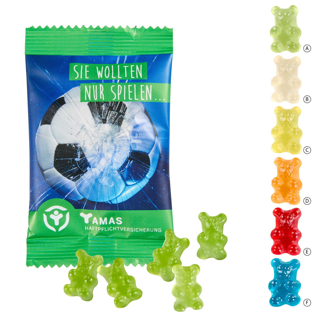 Einfarbige Premium Bärchen im Werbetütchen 100 x 60 mm, 15 g