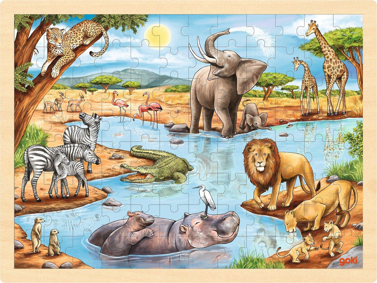 Einlegepuzzle afrikanische Savanne mit Elefant und Löwe
