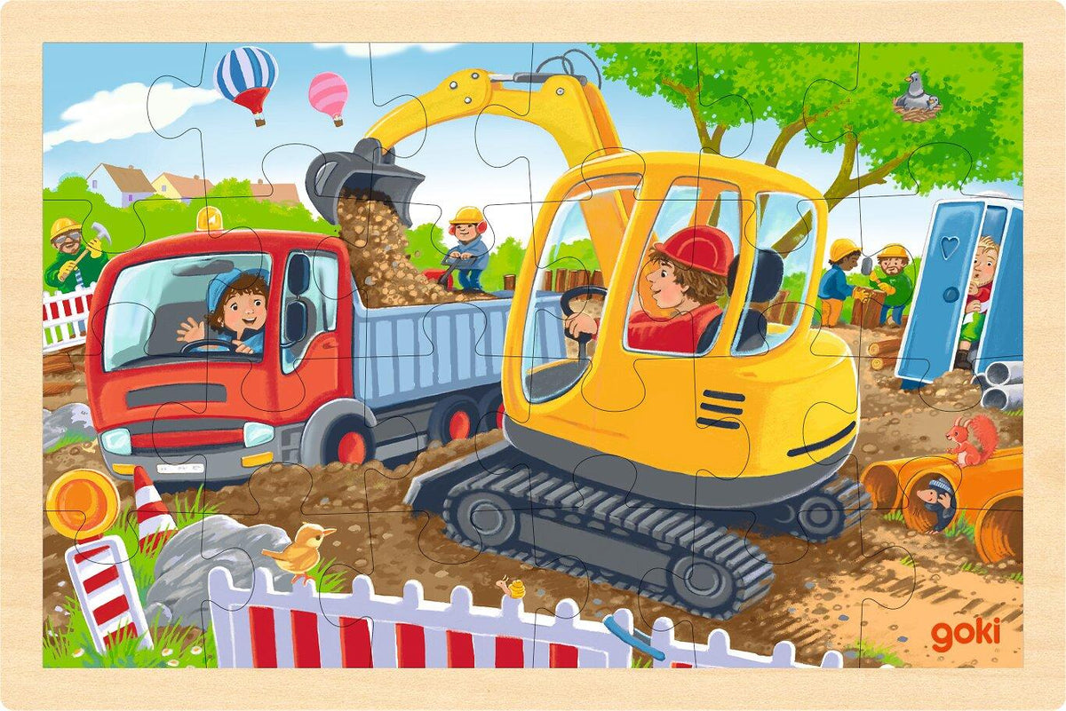 Einlegepuzzle Bagger mit Kipplaster von goki – Ansicht