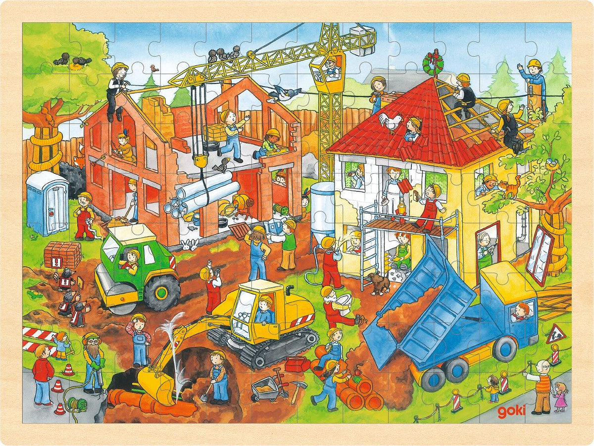Einlegepuzzle Baustelle mit Bagger, Kran und Kipper