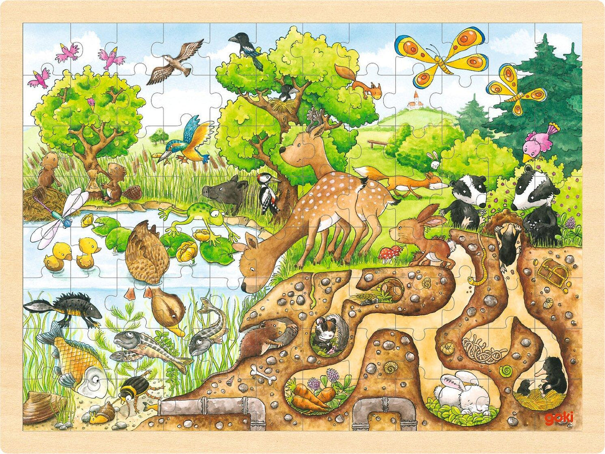 Einlegepuzzle Erlebnis Natur mit Tieren am Teich