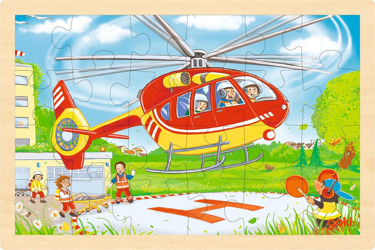 Einlegepuzzle Hubschrauber am Landeplatz von goki – Ansicht