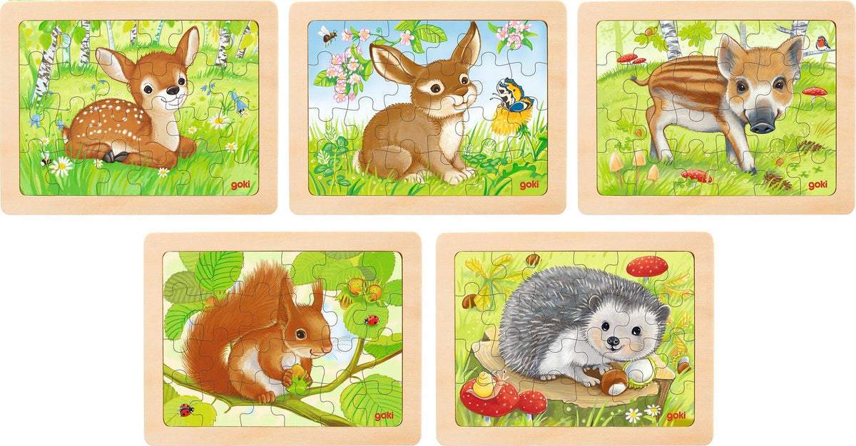 Einlegepuzzle Waldtiere im Set mit fünf Motiven – Ansicht