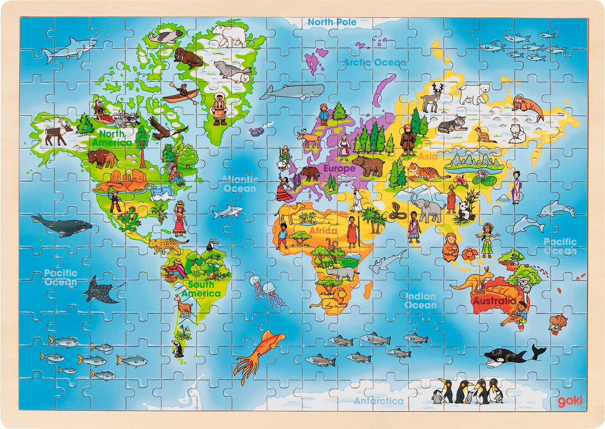 Einlegepuzzle Weltkarte aus Holz, 192 Teile