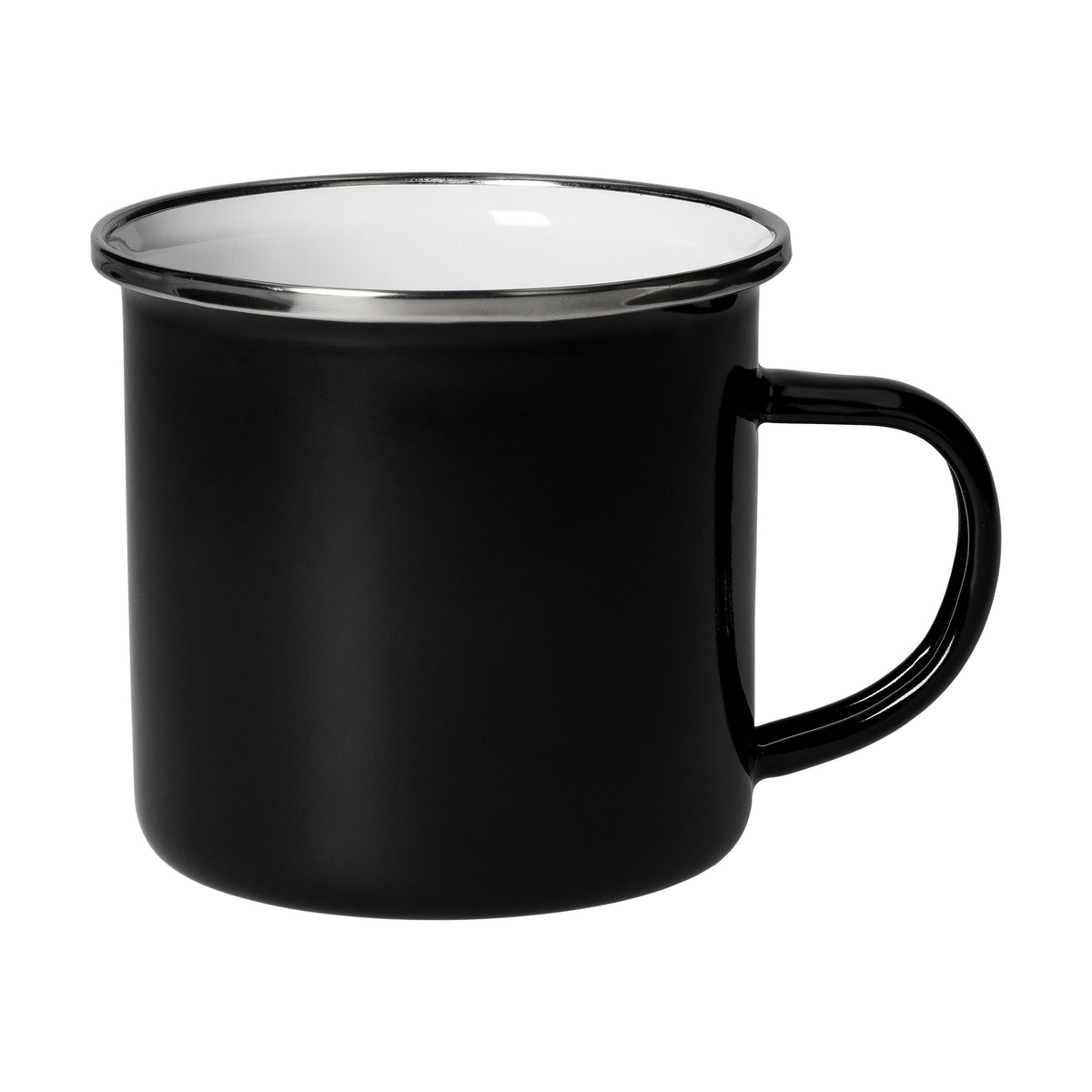 Emaille-Becher „Cozy“, 300 ml, schwarz – Schwarz/weiß