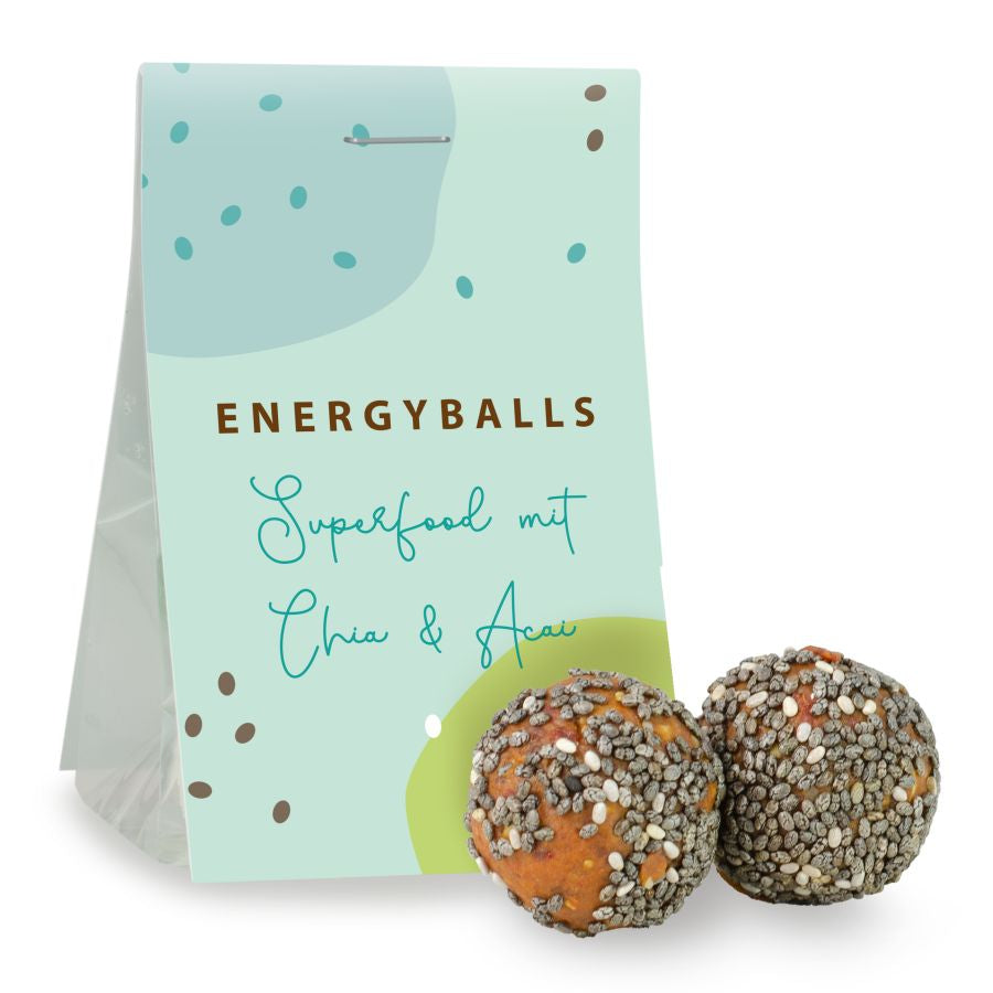 Energyballs aus Trockenfrüchten im Tütchen 15 g mit Logo – Beispielmotiv