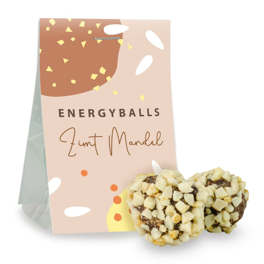 Energyballs Zimt Mandel im Tütchen 15 g zu Weihnachten mit Logo – Beispielmotiv