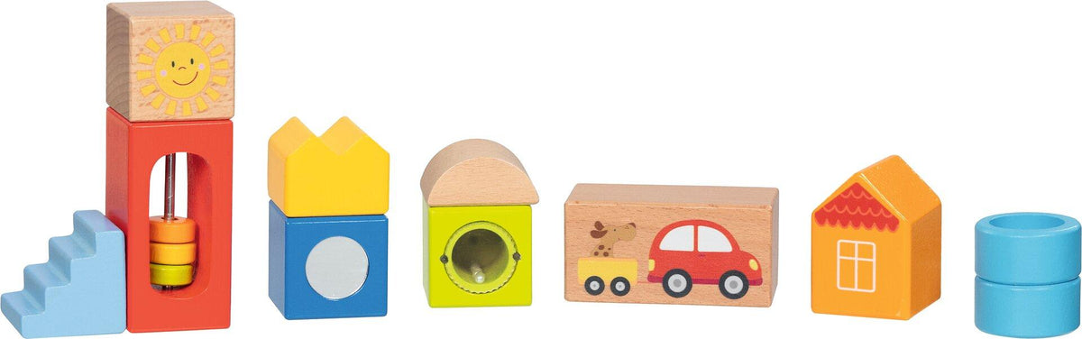 Entdeckerbausteine von goki, 14 Teile aus Holz – Nahansicht