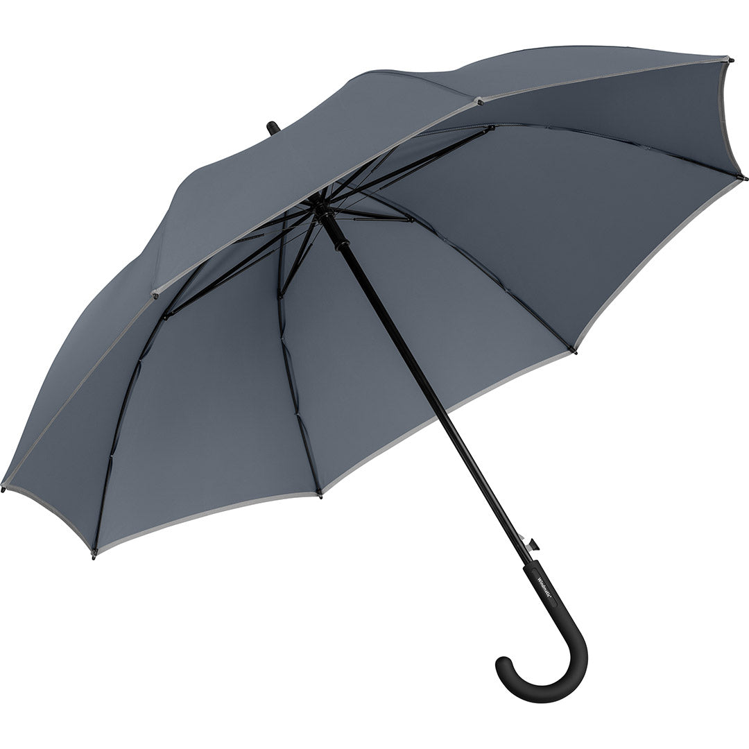 FARE Midsize Stockschirm Windmatic mit Reflexpaspel – Grau wS