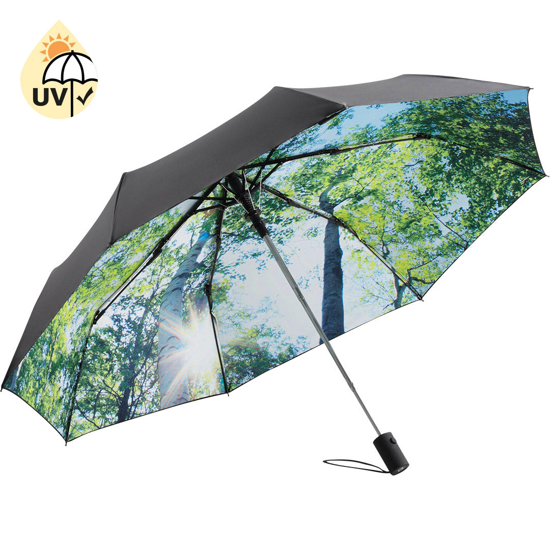 FARE Taschenschirm Impressions mit Innendruck – Schwarz/wald / Design