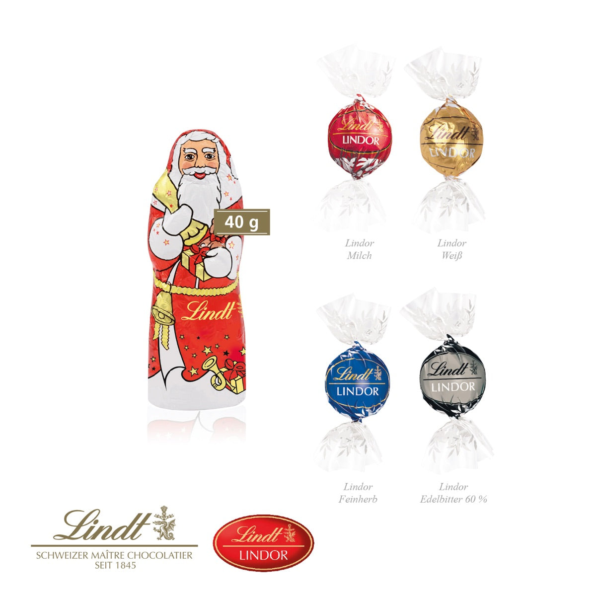 Präsentbox geöffnet mit Lindor Pralinés und Lindt Weihnachtsmann