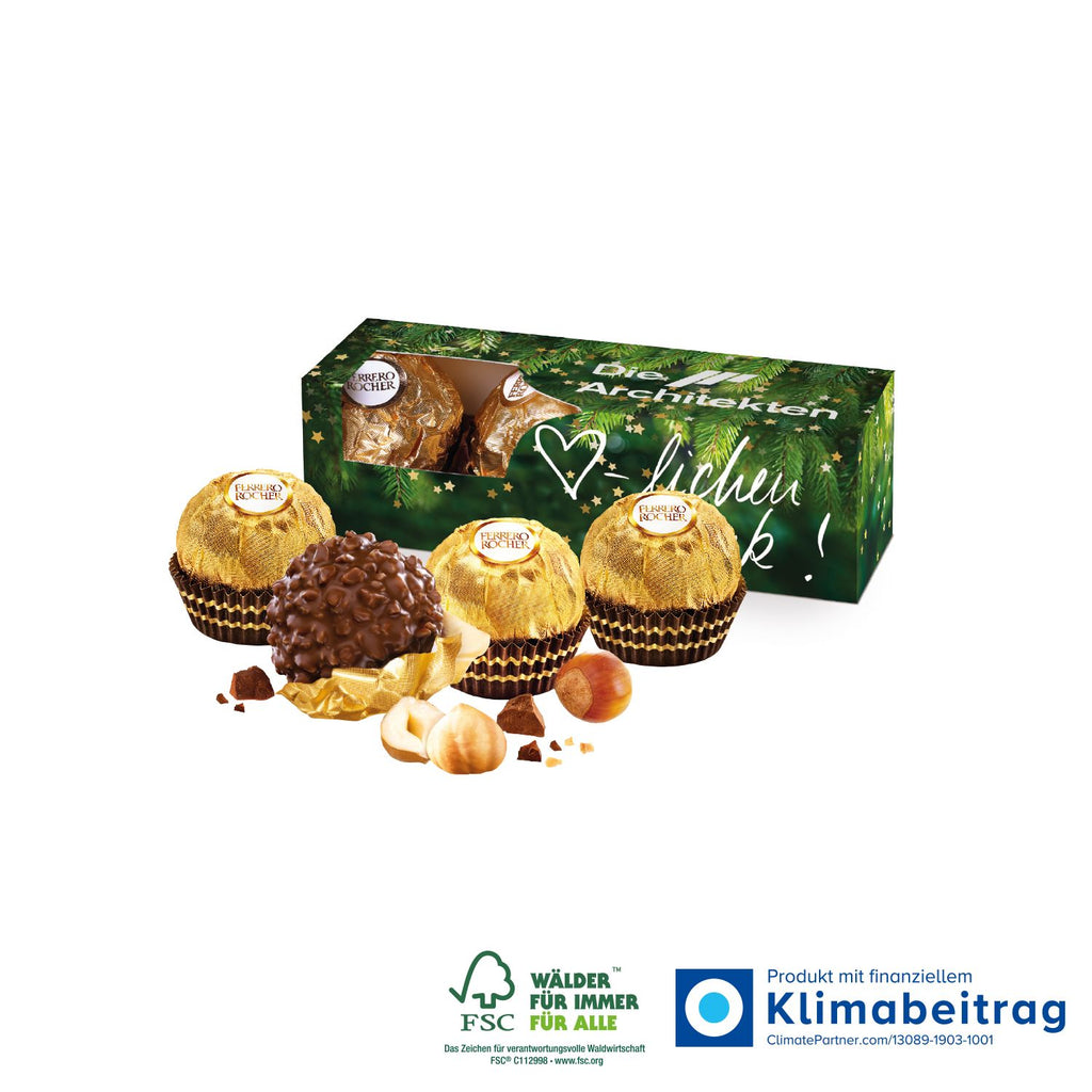 Elegantes und ansprechendes Design des Ferrero Rocher 3er mit hochwertigem 4c Digitaldruck für eine besondere Präsentation.