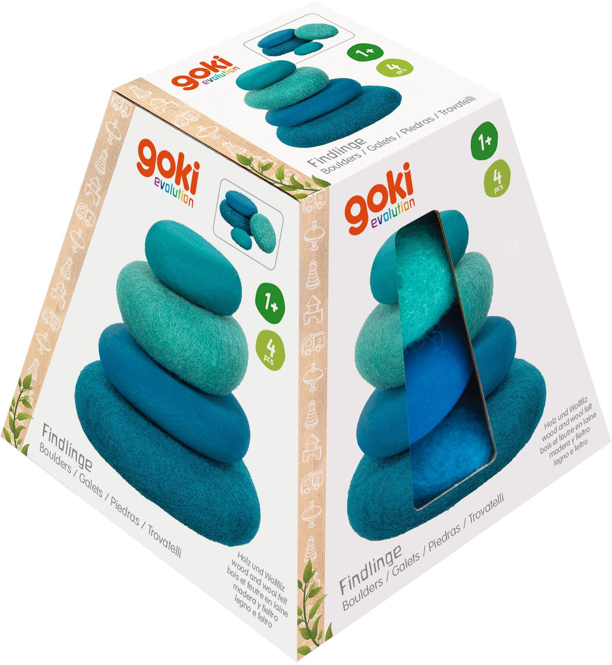 Findlinge Stapelspiel aus Holz und Wollfilz von goki – Ansicht im Set