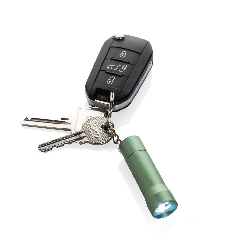 Flash Schlüsselanhänger-Taschenlampe aus RCS rec. Aluminium – grün