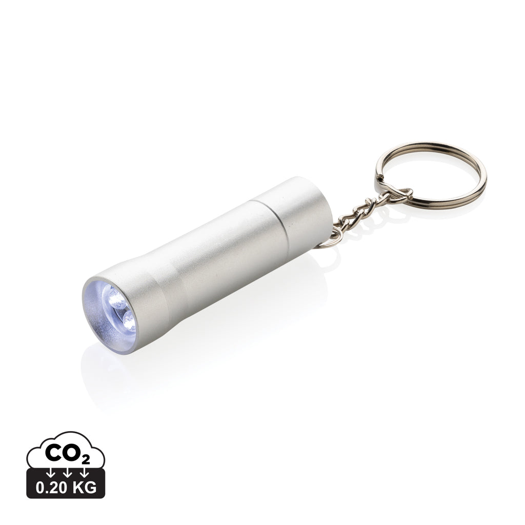 Flash Schlüsselanhänger-Taschenlampe aus RCS rec. Aluminium – Silbergrau