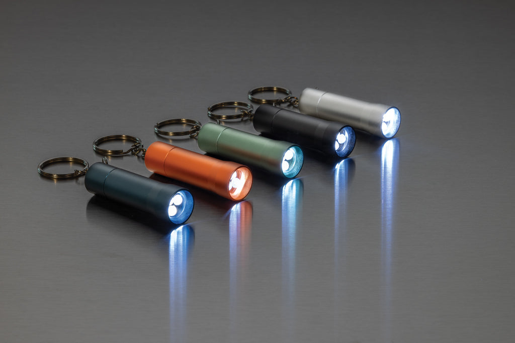 Flash Schlüsselanhänger-Taschenlampe aus RCS rec. Aluminium