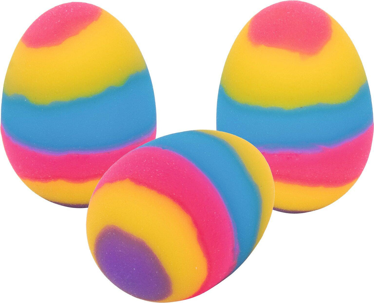 Flummy Eier bunt gestreift in Eiform von goki – Ansicht