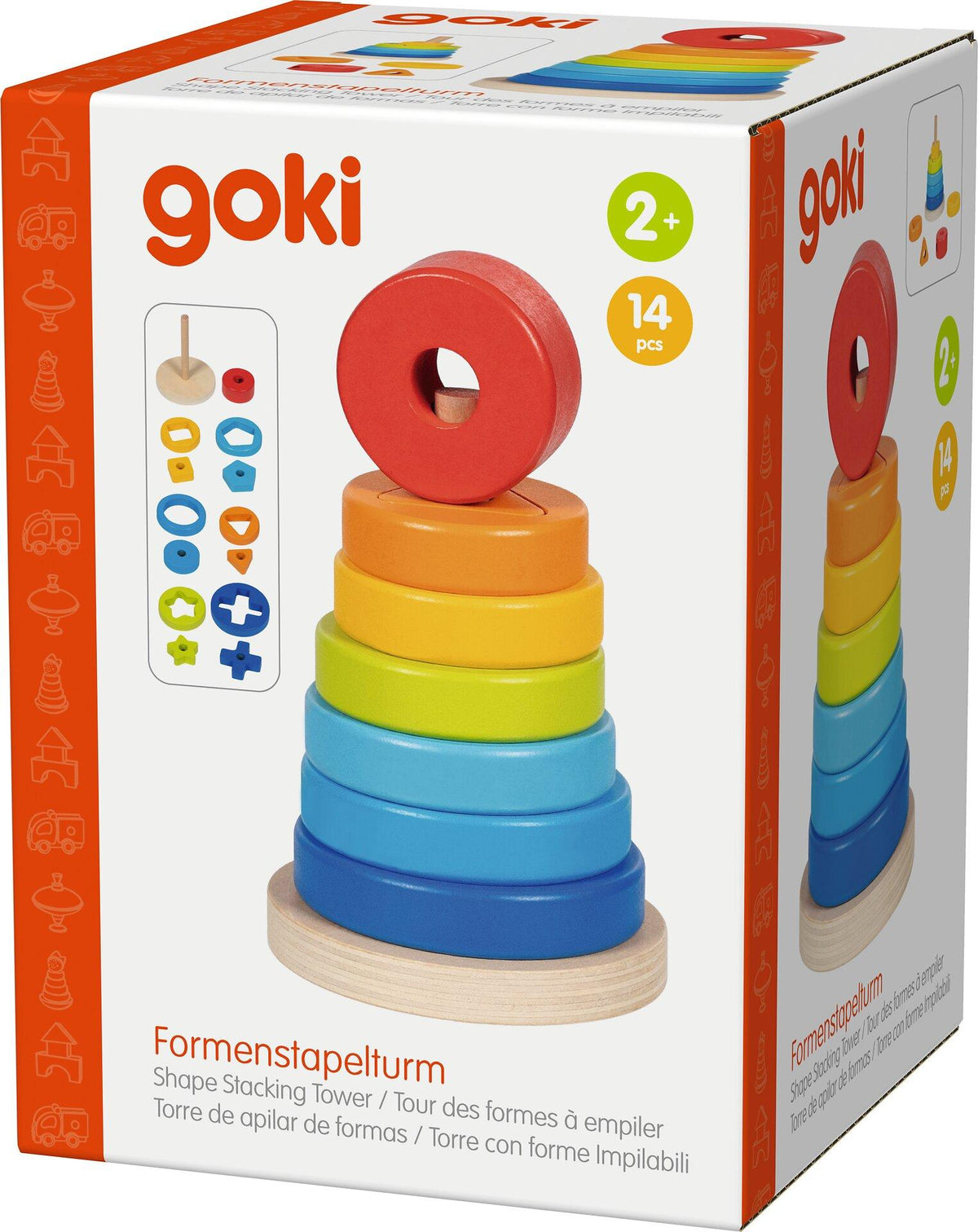 Formenstapelturm aus Holz in Regenbogenfarben von goki – zusätzliche Ansicht