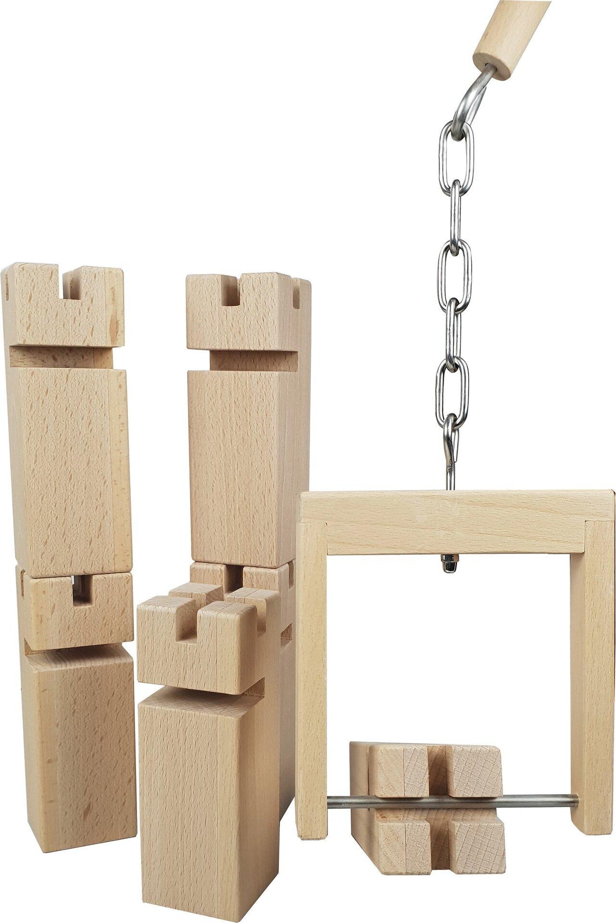 Fröbelturm aus Buchenholz im Baumwollbeutel von goki – Nahaufnahme
