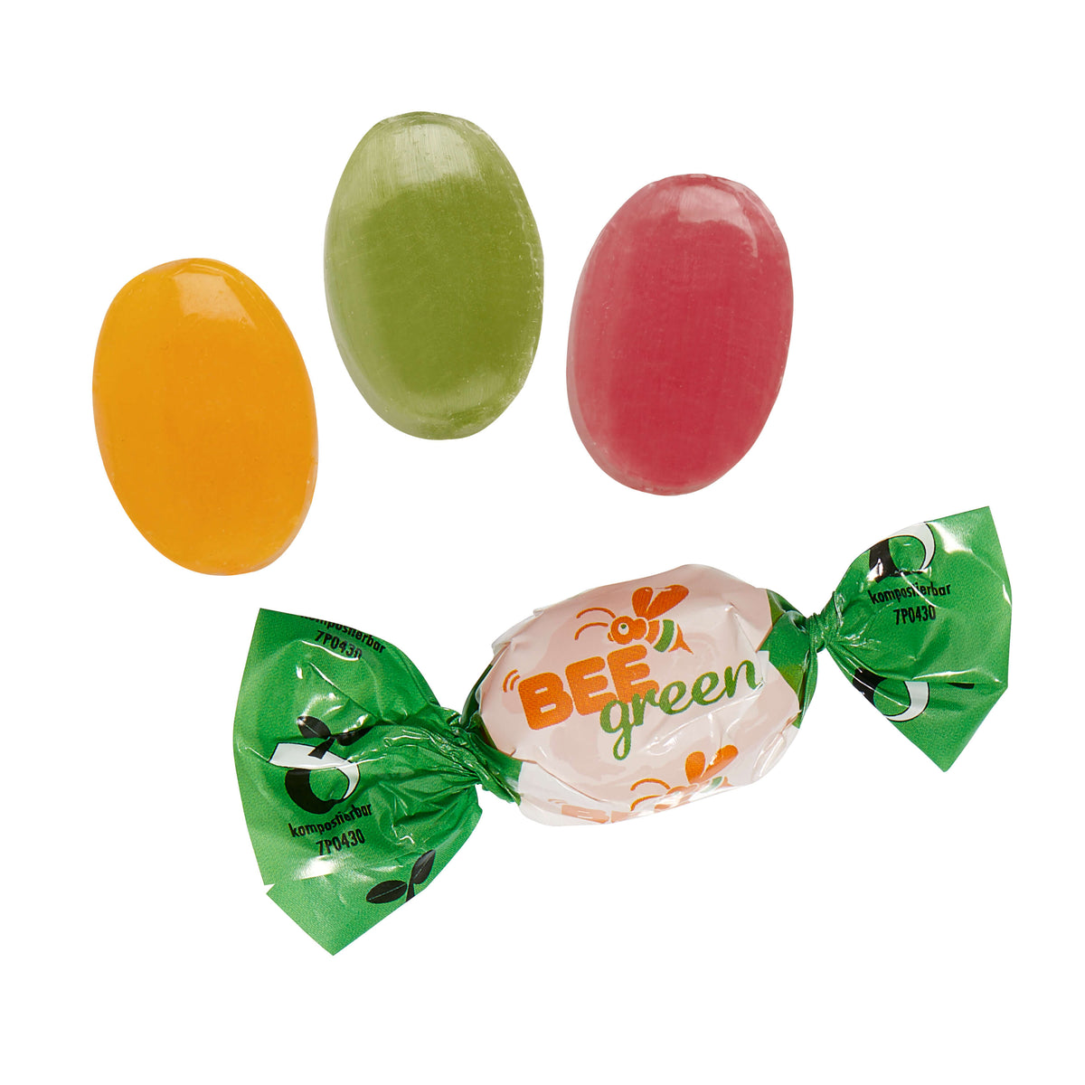 Fruchtbonbons im Werbewickel mit Streudruck, je 5 g