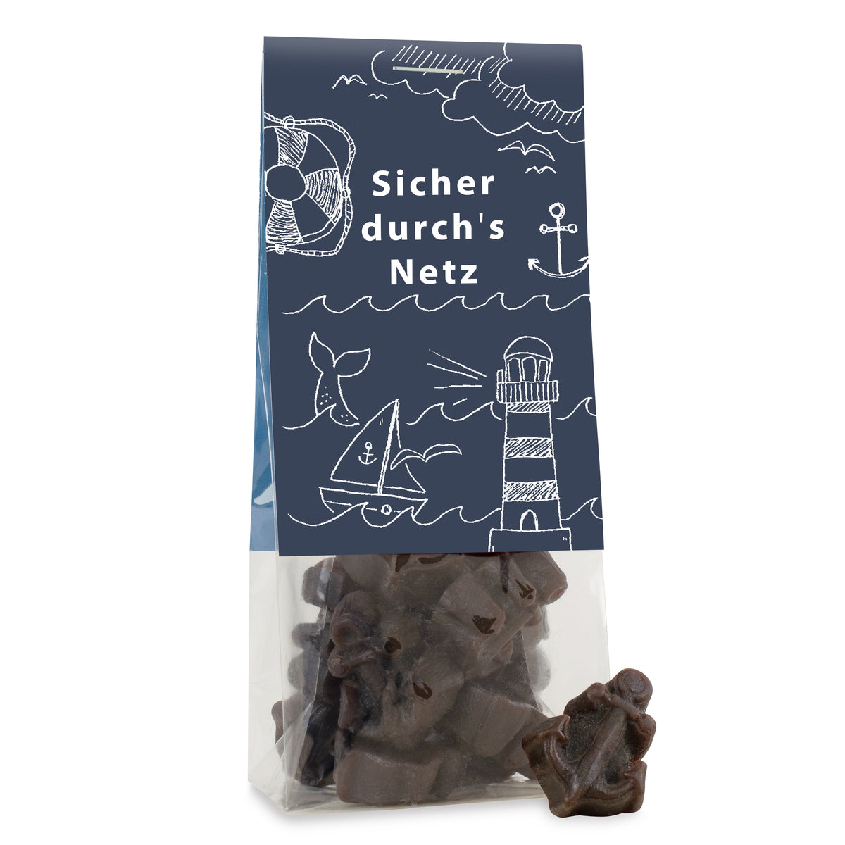 Fruchtgummi Anker im Beutel 40 g mit Logo – Beispielmotiv