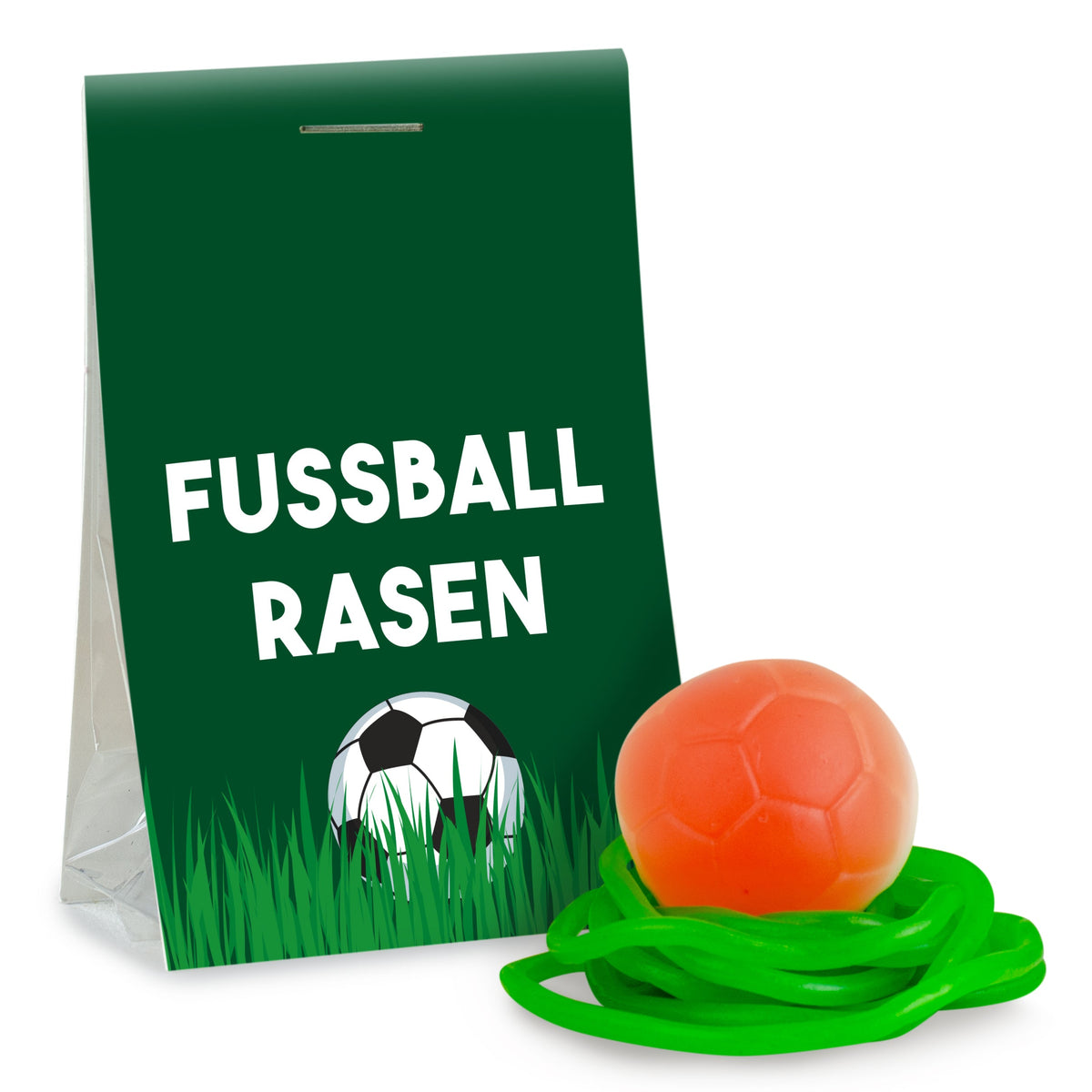 Fruchtgummi Fussballrasen im Tütchen 10 g mit Logo – Beispielmotiv
