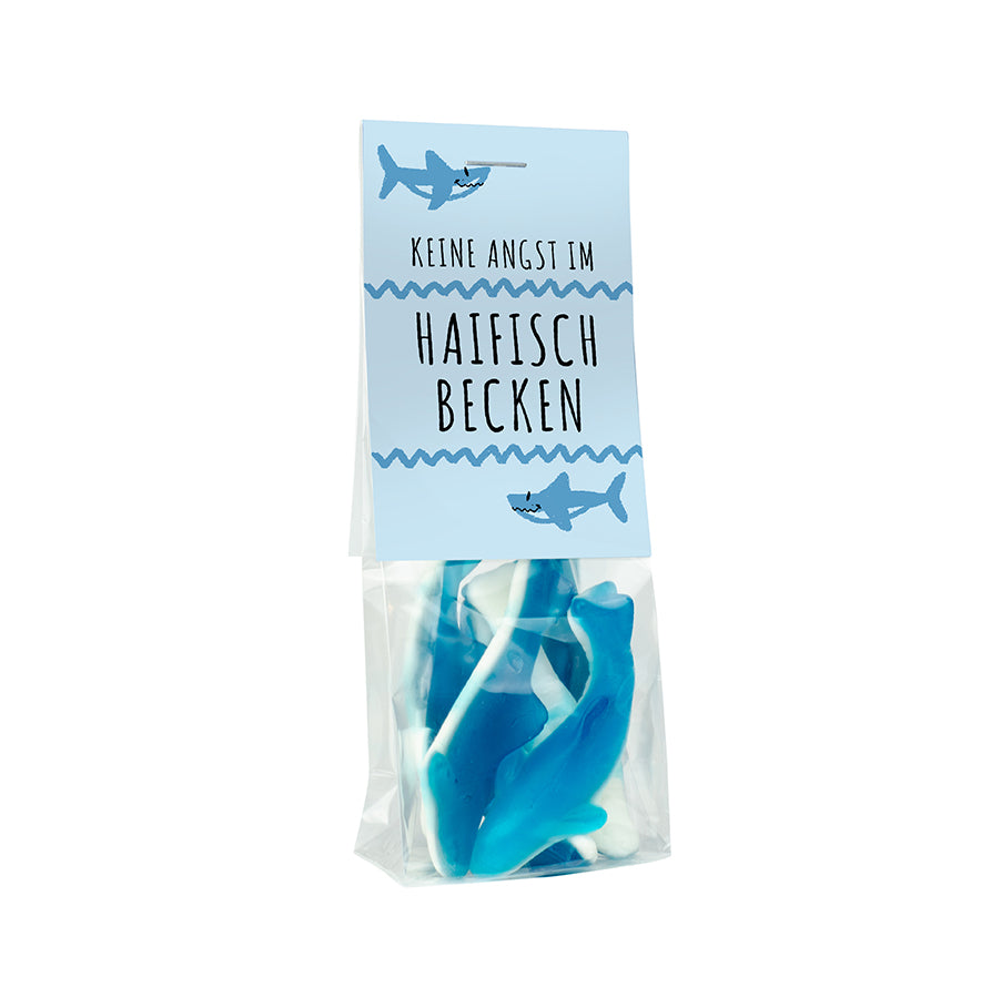 Fruchtgummi Haie im Beutel 40 g mit Logo – Beispielmotiv