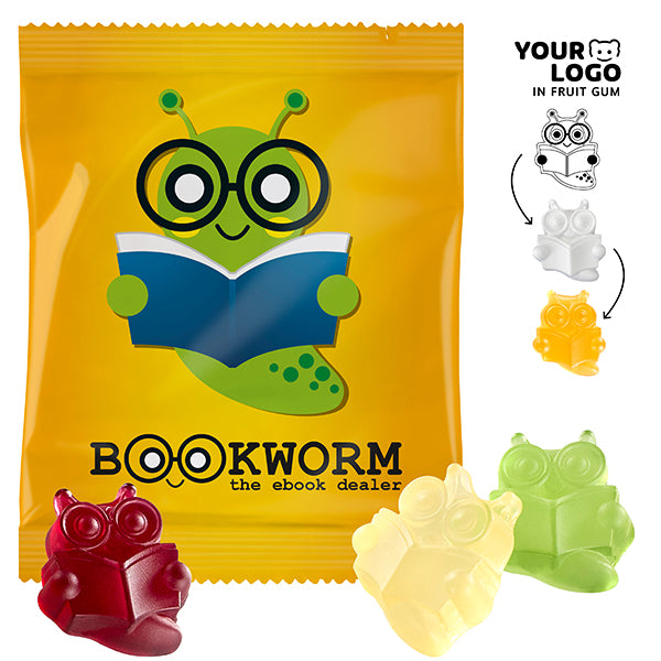 Fruchtgummi in Wunschform im Werbetütchen 120 x 95 mm, 30 g