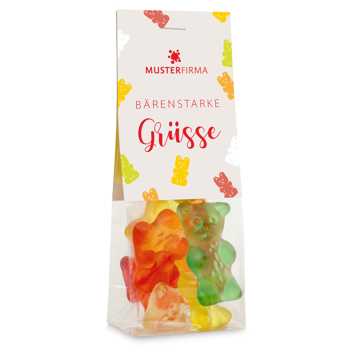 Fruchtgummi Riesenbären im Beutel 60 g mit Logo – Beispielmotiv