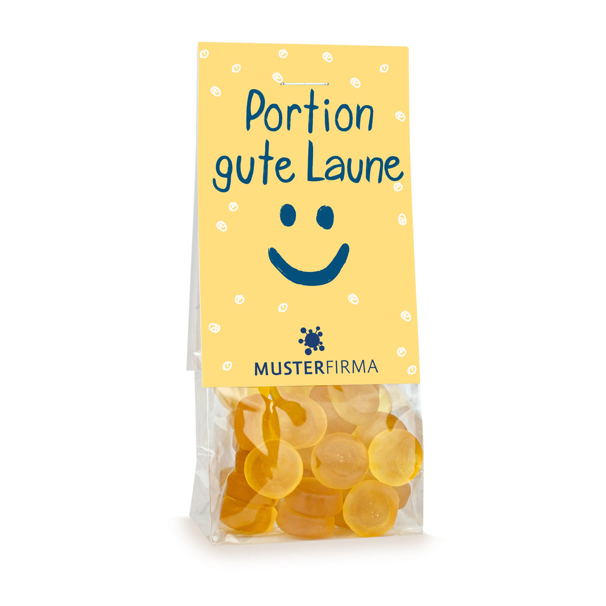 Fruchtgummi Smileys im Beutel 40 g mit Logo – Beispielmotiv