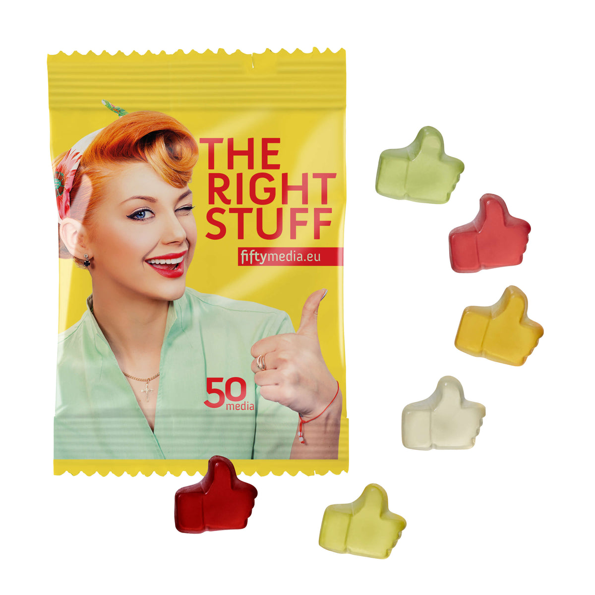 Fruchtgummi in Standardformen im Werbetütchen 85 x 60 mm, 10 g
