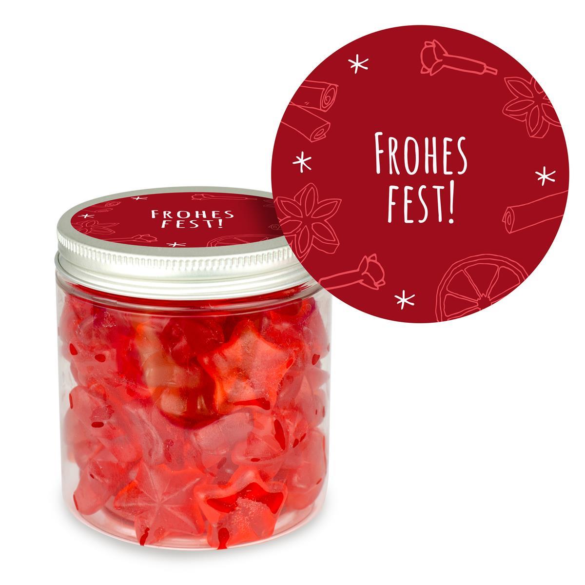 Fruchtgummi Sterne Glühwein Zimt in der Dose 195 g mit Logo – Beispielmotiv