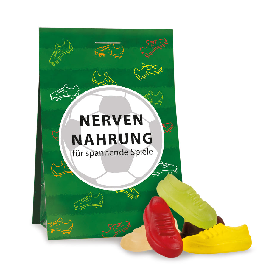 Fruchtgummi Turnschuhe im XL Tütchen 38 g mit Logo – Beispielmotiv