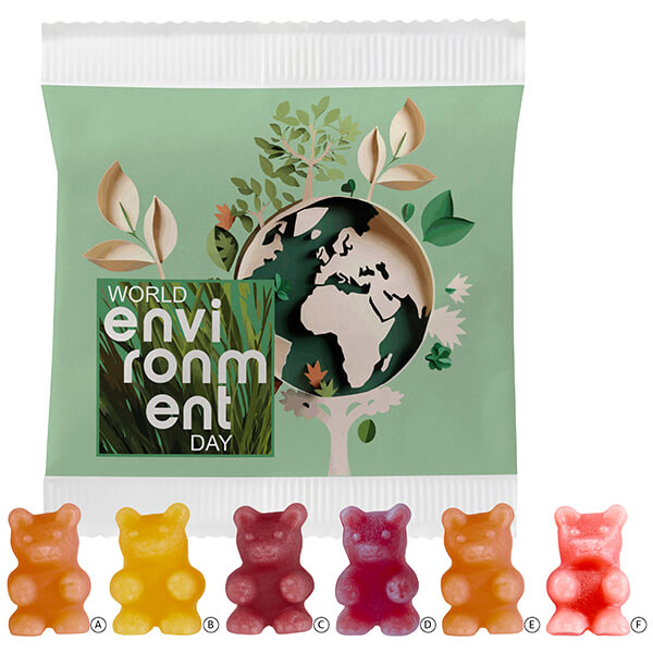 Fruchtgummi zum Aufgießen im großen Werbetütchen 100 x 95 mm