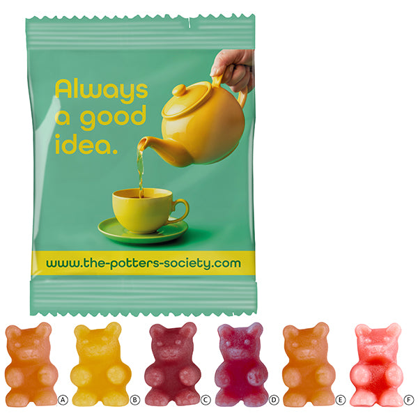 Fruchtgummi zum Aufgießen mit Teeextrakt, Werbetütchen 100 x 75 mm