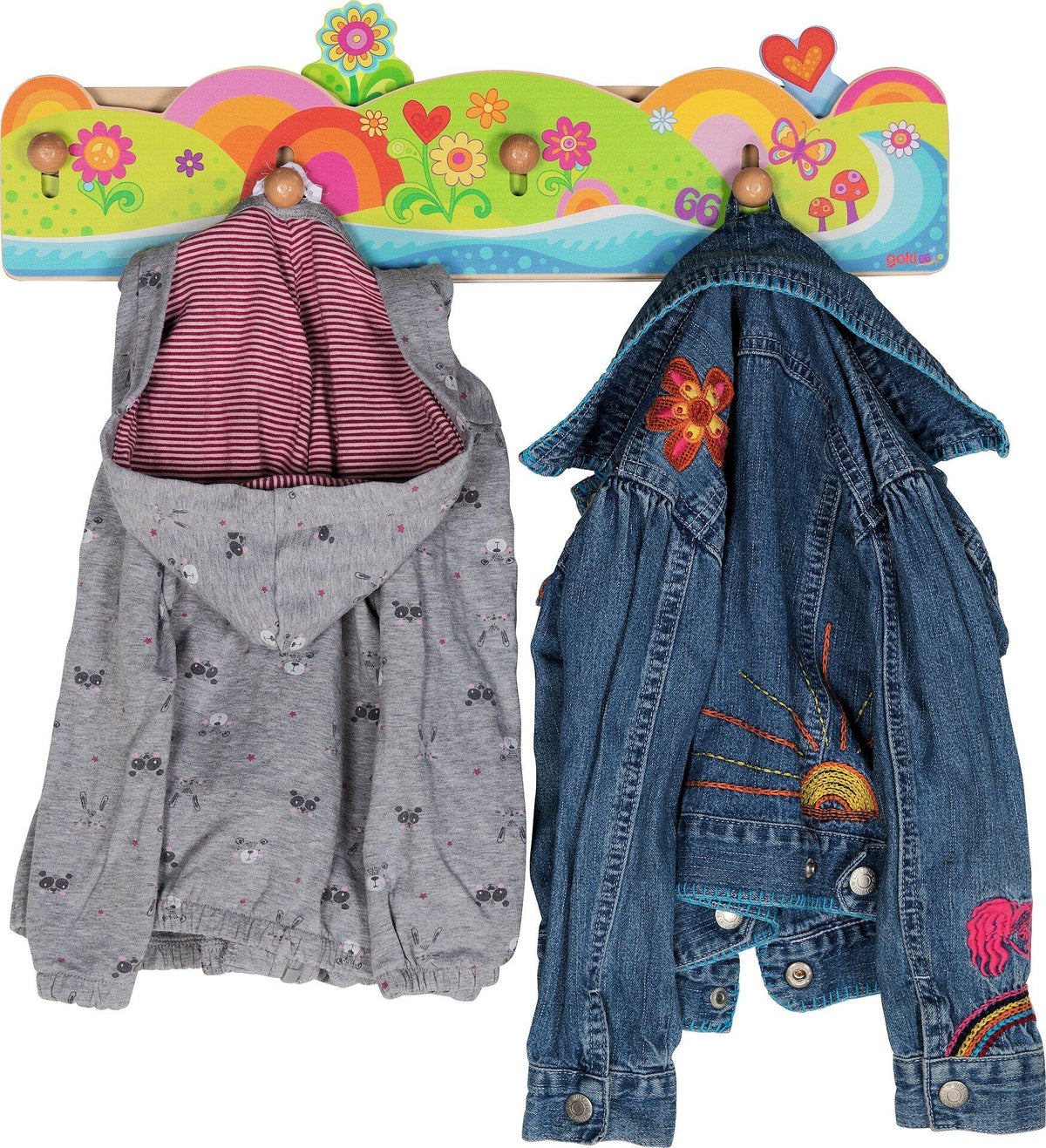 Garderobe FlowerPower mit vier Holzhaken von goki – dritte Ansicht